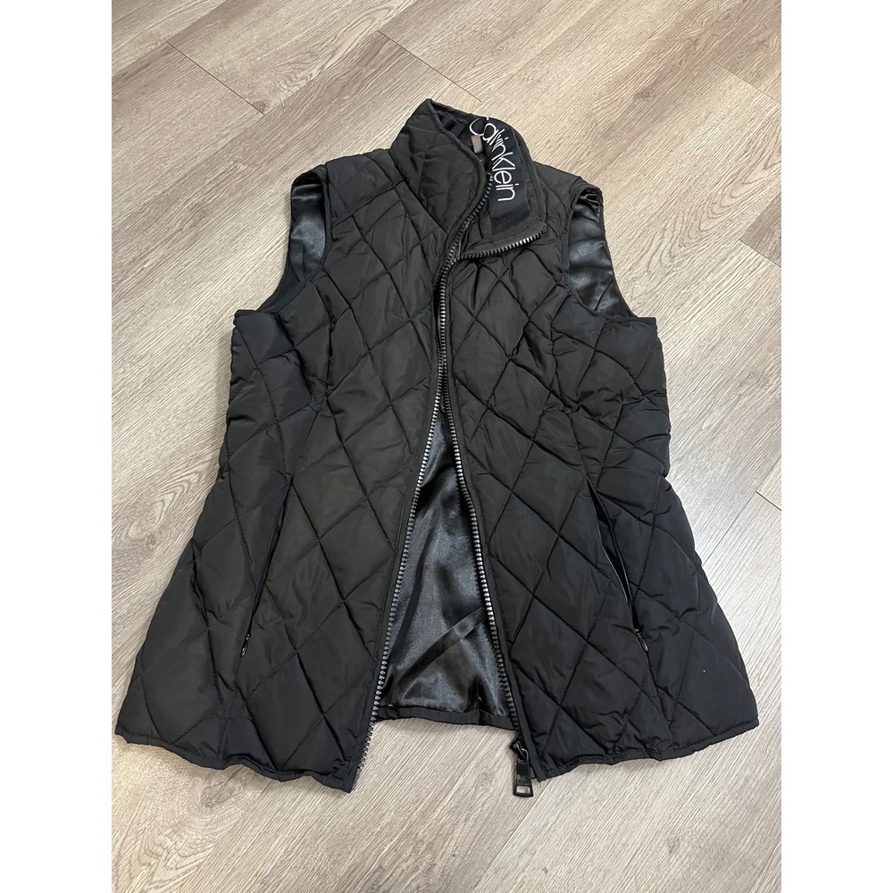 Calvin Klein Womens Black Quilted Puffer Vest Logo Collar Small CKJOW0073J